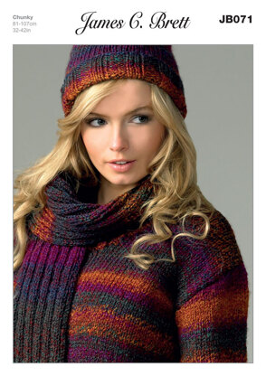 Sweater, Hat and Scarf in James C. Brett Marble Chunky - JB071