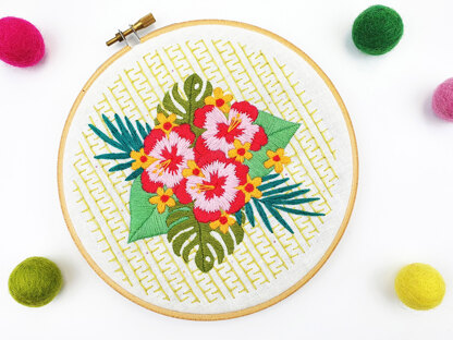 Oh Sew Bootiful Tropical Flowers Embroidery Kit - 6in