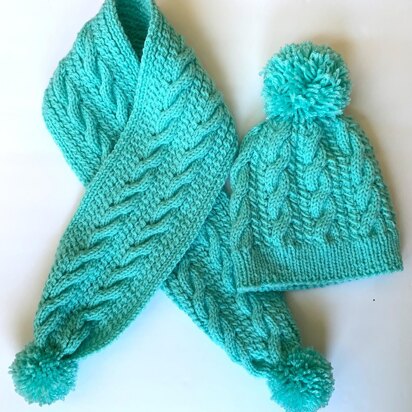 Sweet Puffs Cables Hat – Scarf Set - knitting pattern