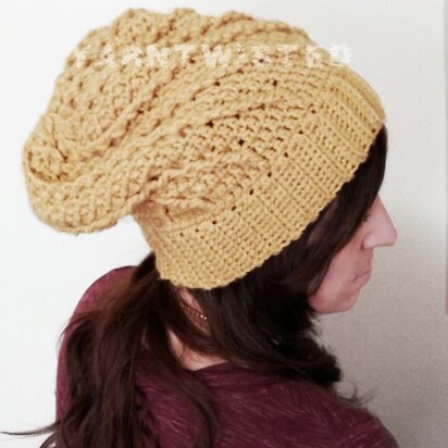 Sunny Spiral cabled slouchy hat