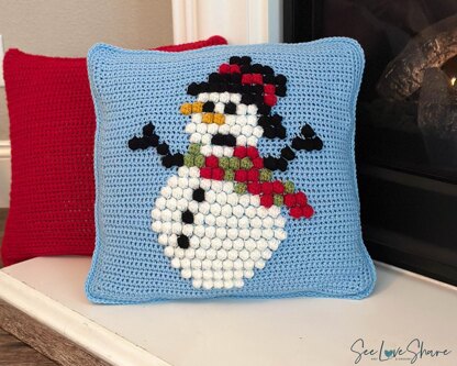 Snowman Bobble Stitch Pillow
