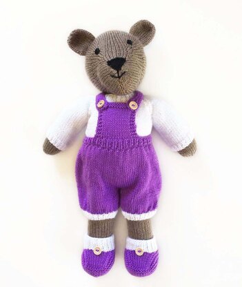 Billy teddy bear with purple outfit knitting pattern 19007