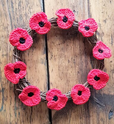 Crochet Remembrance 'Poppy Brooch' and 'Wreath'