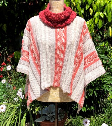 Mock Fair-Isle Poncho & Textured Cowl