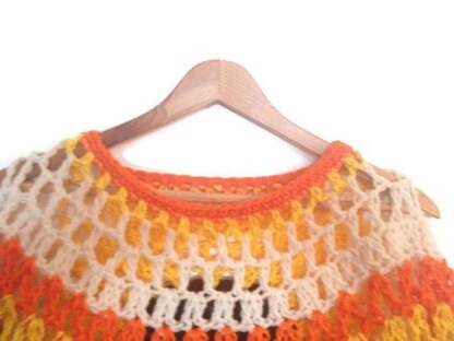 Sunflower Crochet Poncho Unbalanced Asymmetric