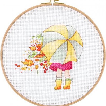 Creative World of Crafts Girl With Umbrella Cross Stitch Kit - 26cm Diameter