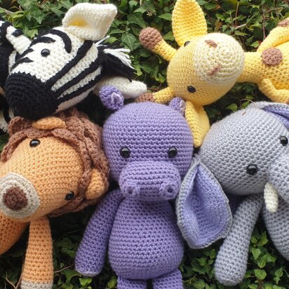 Savanna Savannah Animal Set Elephant Giraffe Hippo Hippopotamus Lion Zebra crochet amigurumi