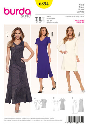 Burda Style Dress Sewing Pattern B6894 - Paper Pattern, Size 10 - 20