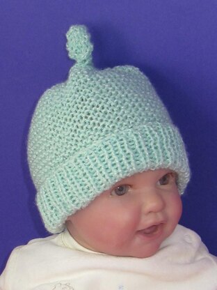 Baby Garter Stitch Topknot Beanie Hat