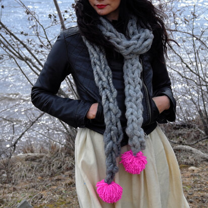 The Pom Pom Scarf in Loopy Mango Big Loop Yarn Merino and Big Loop Yarn Merino Mini