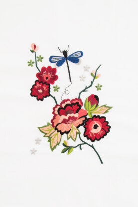 Autumn Peony Flower & Good Luck Dragonfly in DMC - PAT0014 - Downloadable PDF