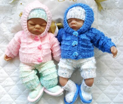 Knitting Pattern 10" Dolls clothes, Hooded Cardigan, Shorts, Hat and Boots