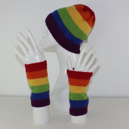 Rainbow Beanie and Wristwarmers