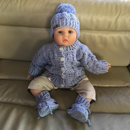 Lola Baby Cardigan Hat and Booties Set