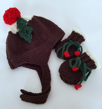 Christmas Pudding Baby Hat & Mittens