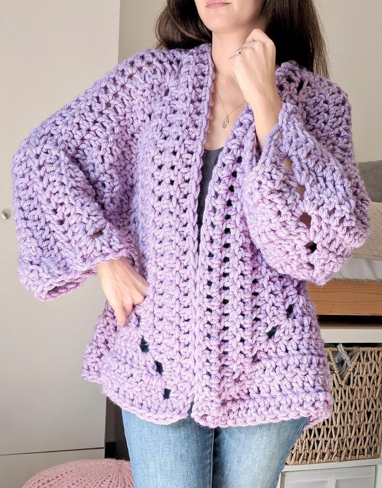 Debut Square Crochet Sweater Cardigan Size Large NWOT