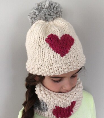 Heart Hat and Cowl Set