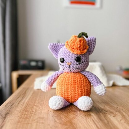 Pumpkin cat in the hat crochet pattern, halloween crochet pattern, US terms