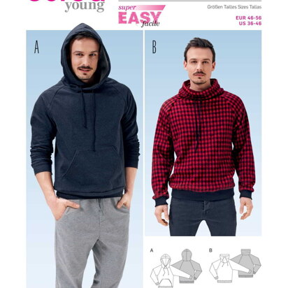 Burda Men's Pullover Hoodie Sewing Pattern B6718 - Paper Pattern, Size 36-46