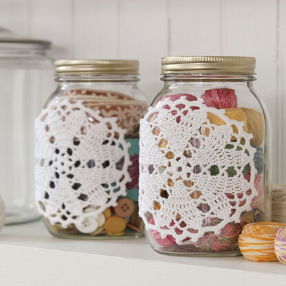 Hearts Desire Doily-ed jars in Aunt Lydia's Classic Crochet Thread Size 10 Natural - LC3047