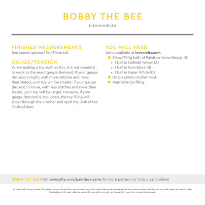 Paintbox Yarns Bobby the Bee PDF (Free)