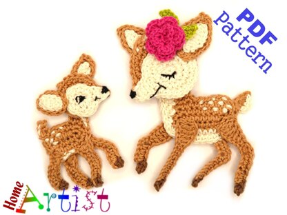 Deer Baby Fawn Mom and Baby Crochet Applique Pattern