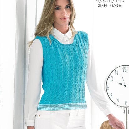 Ladies Cabled Sweater and Slipover in King Cole Bamboo 4Ply - 4135 - Downloadable PDF
