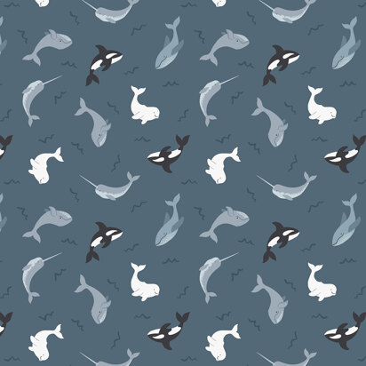 Lewis & Irene Small Things... Polar Animals - Whales on Dark Ocean with Pearl