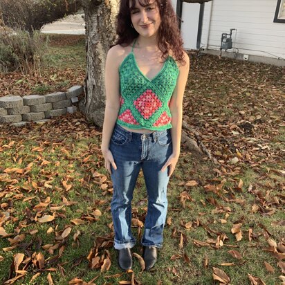 Rose Garden Boho Granny Square Halter Top