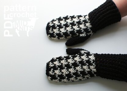 Crochet Houndstooth Mittens (2016007)