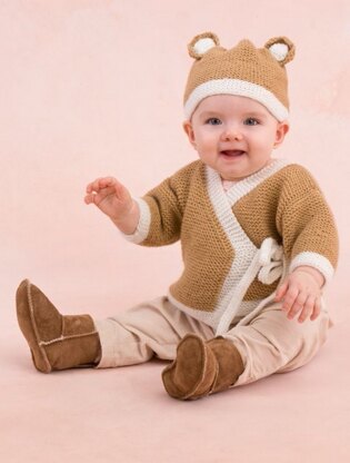 Teddy Sweater and Hat in Red Heart Anne Geddes Baby - LW3418