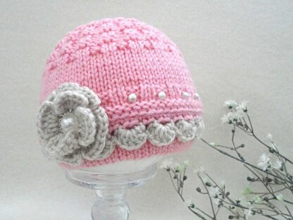 Knitting Pattern Baby Hat with Crochet Edging Baby Cap Infant