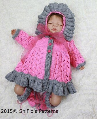 Knitting Pattern For Ruffled Edged Matinee Jacket, Bootees & Bonnet #188