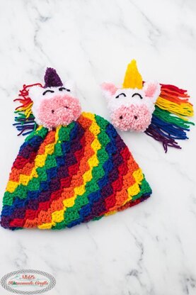 C2C Rainbow Hat with Unicorn Pom Pom