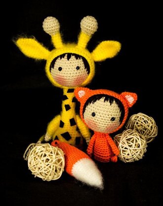 Orange Fox Doll with removable tail. Crochet Tanoshi series toy.