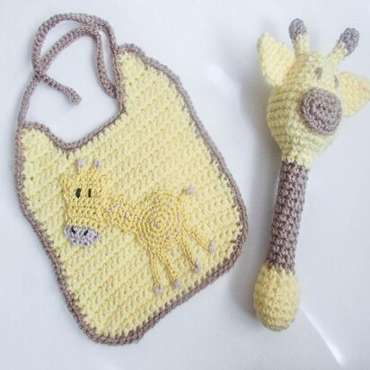 Giraffe Baby Bib and Rattle