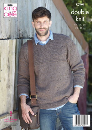 Mens Round and V Neck Sweaters Knitted in King Cole Homespun DK - 5799 - Downloadable PDF