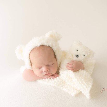 Tripp bonnet and sleeping teddy