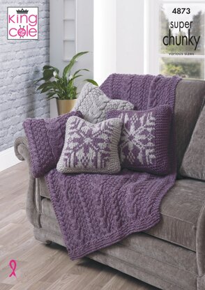 Throw & Reversible Cushion Covers in King Cole Super Chunky - 4873 - Downloadable PDF