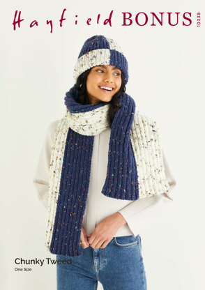 Hat & Scarf in Hayfield Bonus Chunky Tweed - 10338 - Downloadable PDF