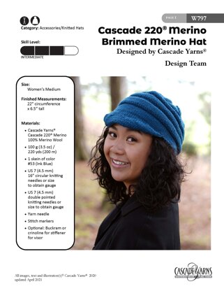 Brimmed Merino Hat in Cascade Yarns Cascade 220® Merino - W797 - Downloadable PDF