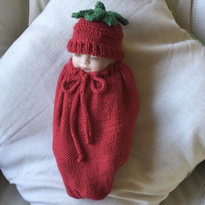 Doll strawberry sleeping bag cacoon and matching hat