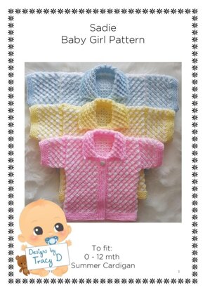 Sadie Baby cardigan with short sleeves 3 sizes 0-12mths