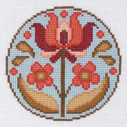 Creative World of Craft Pink Tulip Folk Art Mini Cross Stitch Kit - 4 1/2 x 4 1/2"