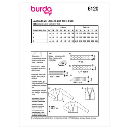 Burda Style Misses' Jacket and Vest B6120 - Paper Pattern, Size 8-18