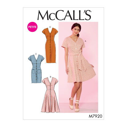 McCall's Misses'/Miss Petite Dresses and Belt M7920 - Sewing Pattern