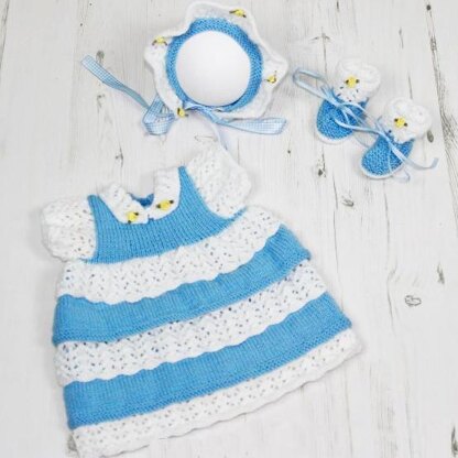 Knitting Pattern Baby Dress, Hat & Booties  #92