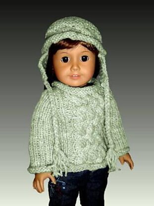 Fits American Girl Doll, Aran Pullover with matching hat.