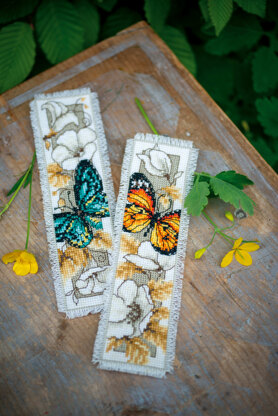 Vervaco Bookmark Kit Butterfly On Flowers V Cross Stitch Kit - Green only