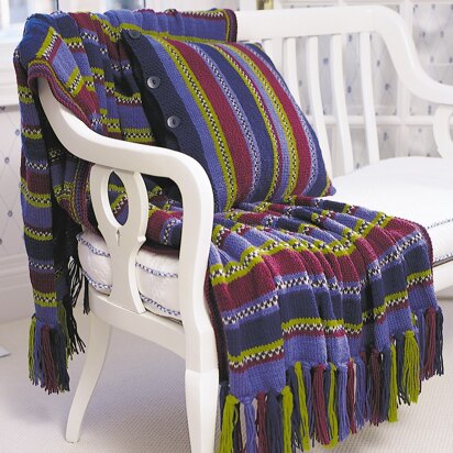 Stripes and Checks Afghan and Pillow in Patons Decor - Downloadable PDF